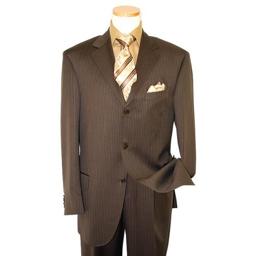Extrema by Zanetti Dark Brown With Taupe Pinstripes Super 140's Wool Suit